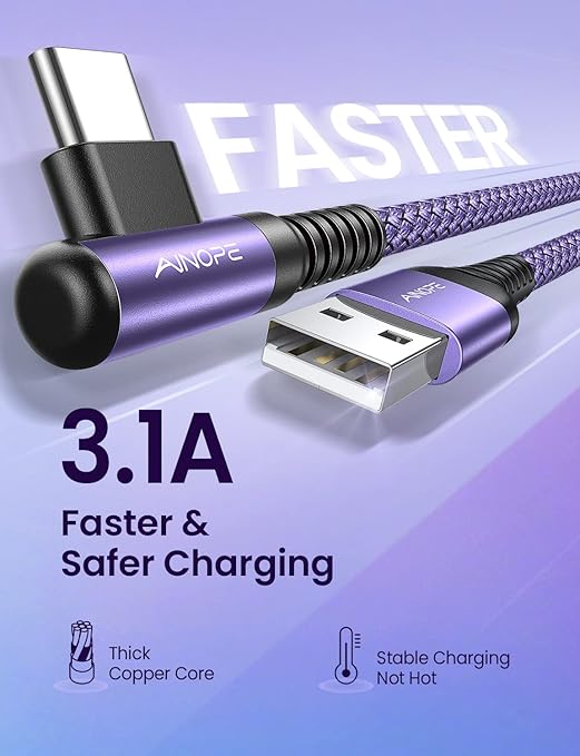 AINOPE USB C Charger Cable, 3.1A Type C Charger Cable Fast Charging, Right - Image 3