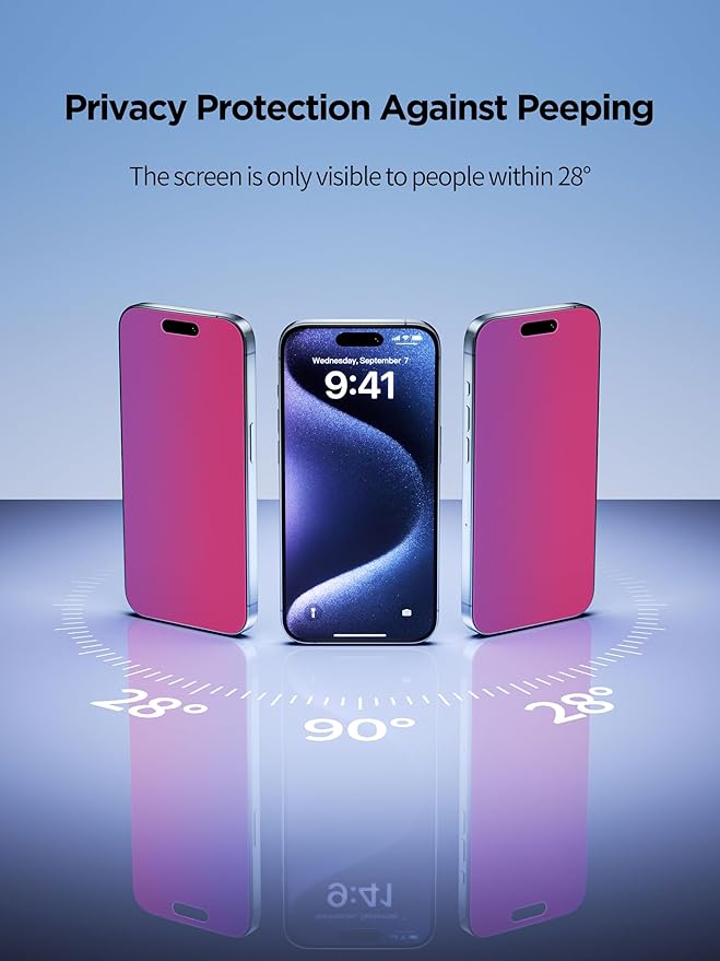 Compatible for iPhone 15/iPhone 16 Privacy Screen Protector Tempered Glass 6.1 - Image 3