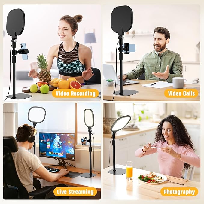 Desk Ring Light with Stand and Phone Holder, 3000K-6500K Dimmable Computer - Image 2