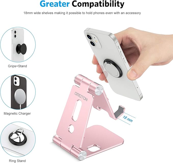 OMOTON Foldable Cell Phone Stand, C4 Portable Aluminum Phone Holder, Adjustable - Image 7