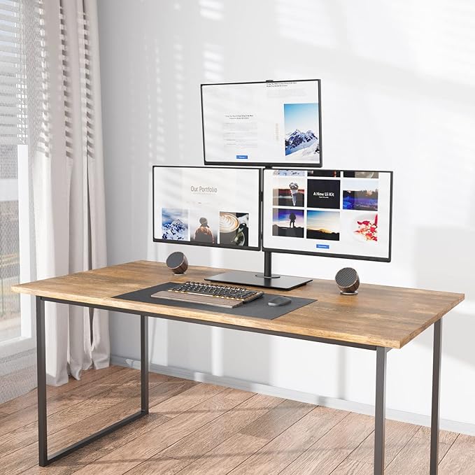 WALI Freestanding Triple Monitor Mount, Fully Adjustable Three Monitor Desk - Image 3