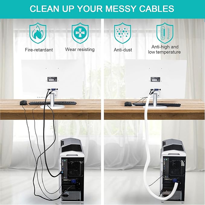 6.6ft - 1/2 inch White Cable Sleeve, Cable Organizer - Image 4