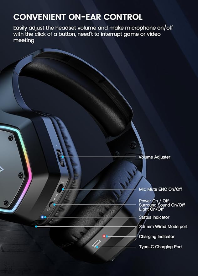 EKSA Wireless Gaming Headset, 2.4GHz USB Gaming Headphones - Image 7