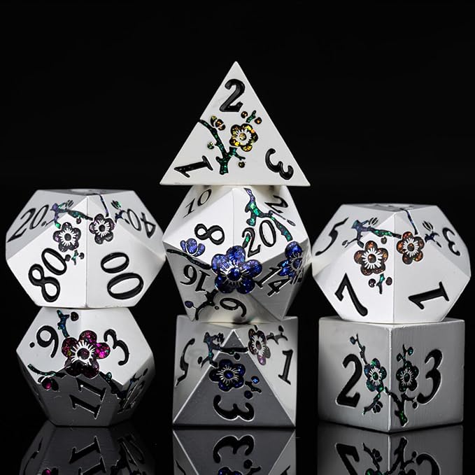 7 PCS Solid Metallic Flower D&D Dice Set, Metal Dungeons and Dragons Dice Set by Maywin