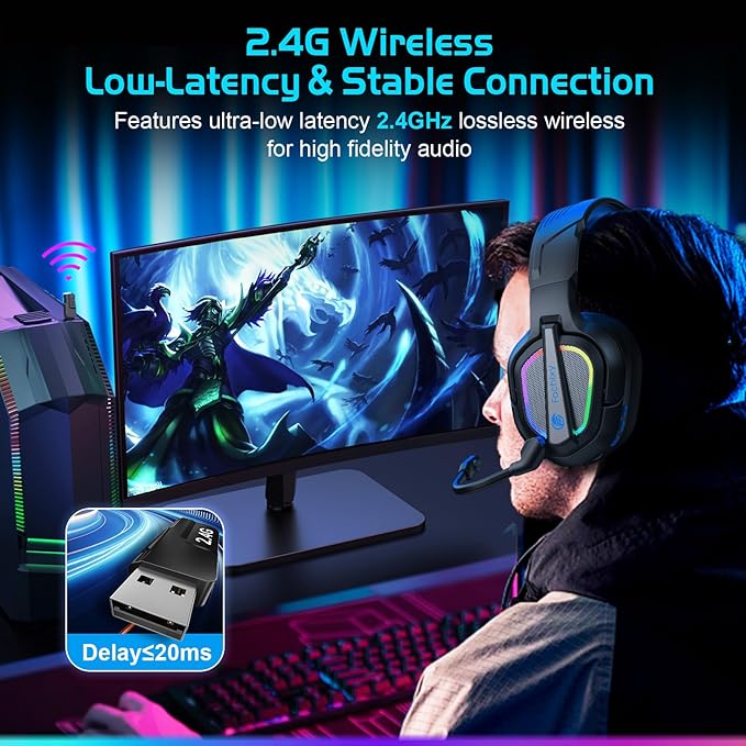 FC200 Wireless Gaming Headset for PS5, PS4-2.4GHz USB Foldable Headphones - Image 4