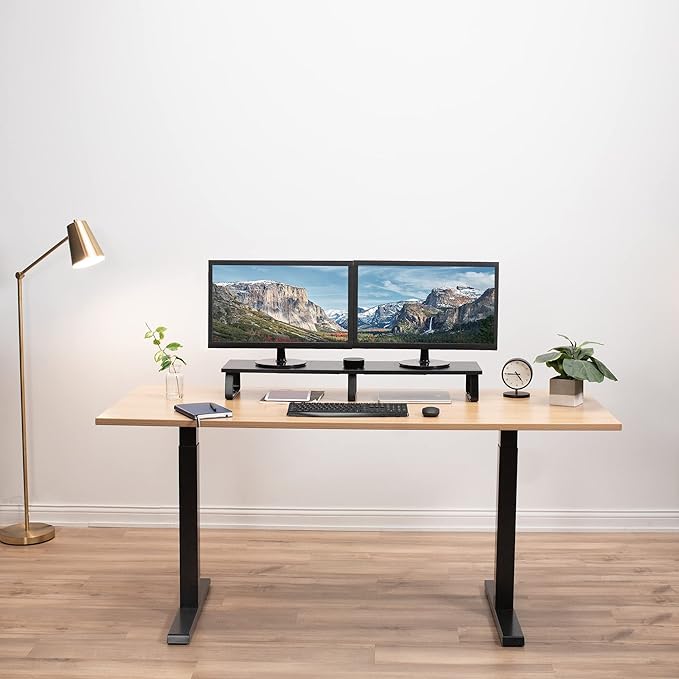VIVO 39 inch Extra Long Monitor Stand, Wood & Steel Desktop Riser, Dual Screen - Image 7