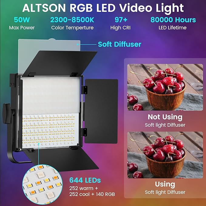 RGB Photography Lighting Kit, 50W Bi-Color Professional LED Studio Lights - Image 3