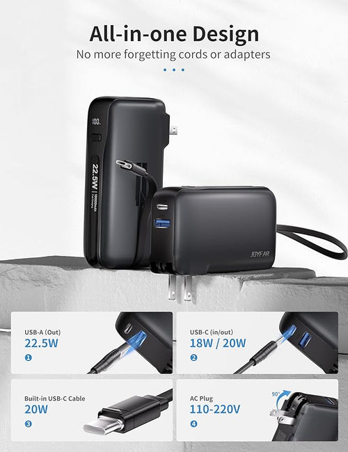 1 Pack Portable Charger with Built-in USB-C Cable & Plug, 000mAh 5V/4.5A Power - Image 2
