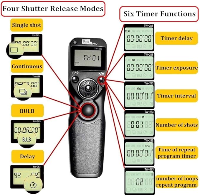 Pixel Remote Timer TW283-E3 LCD Multi-Function Shutter Remote Release Timer - Image 2