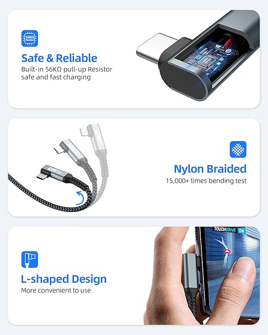 Carplay Cable 0.8FT, 10Gbps Right Angle USB A to C 3.1 Gen 2 High Speed Data - Image 6