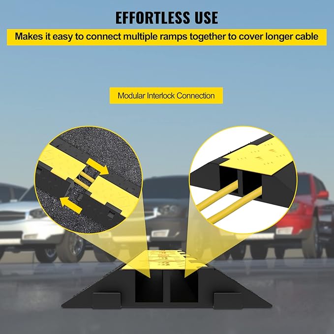 VEVOR Cable Protector Ramp, 4 Packs 2 Channels Rubber Modular Speed Bumps Rated - Image 6