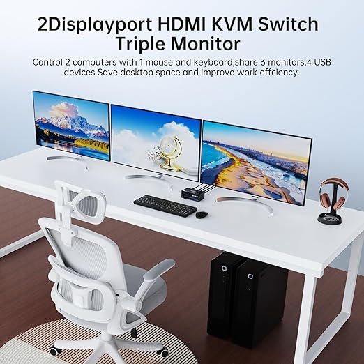 HDMI Displayport KVM Switch 3 Monitors 2 Computers 8K@60Hz 4K@144Hz, 3 Monitor - Image 2