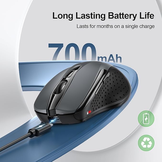 TECKNET Wireless Mouse Rechargeable 4800 DPI Silent USB A & Bluetooth Mouse 6 - Image 3