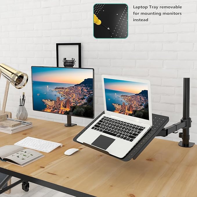 WALI Laptop Tray Desk Mount for 17inch Notebook, Fully Adjustable Laptop Arm up - Image 2
