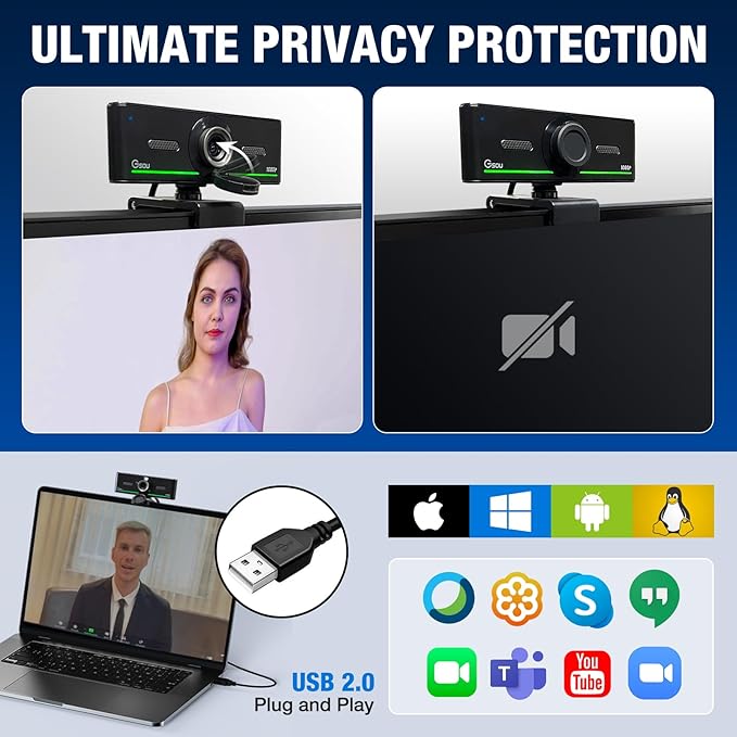 1080P Webcam with Mics, Auto Light Correction, USB Plug&Play, Privacy Cover - Image 5