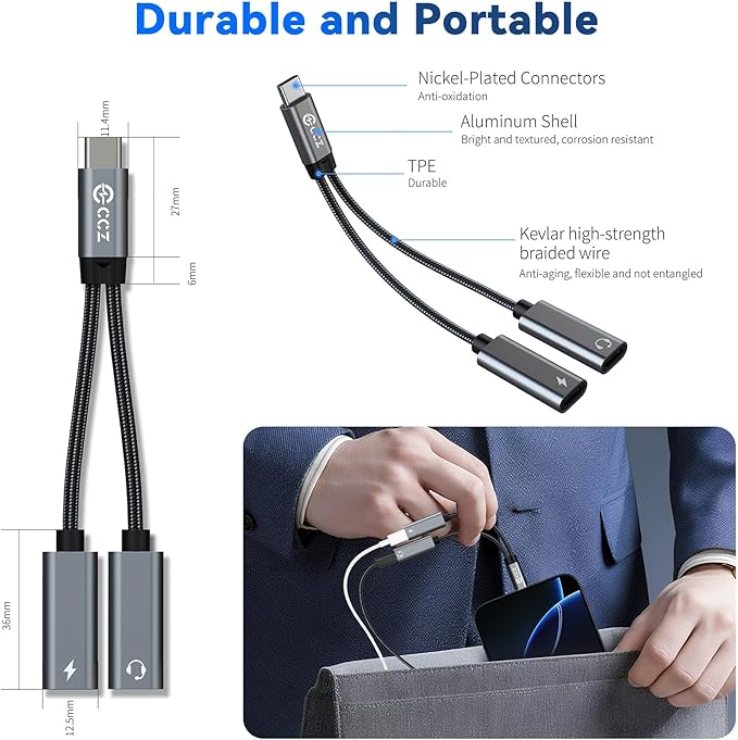 3PCS USB C Headphone Splitter, CCZ CA01 USB C to Type C Headphone Jack and - Image 9