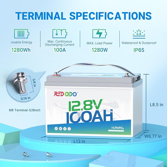 Redodo 12V 100Ah Lithium LiFePO4 Battery, Group 31 Battery Built in 100A BMS - Image 7