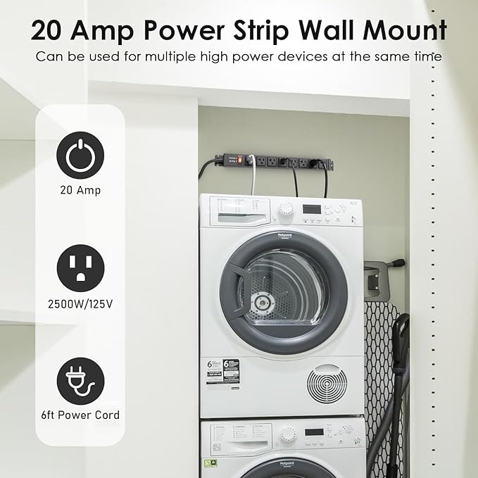 JUNNUJ 20 Amp Power Strip Surge Protector 4800J, Heavy Duty 8 Outlet Metal - Image 6