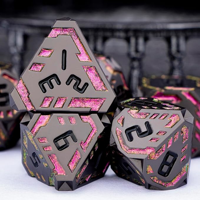 Metal DND Sci-fi Dice Set 7PCS Stripe Polyhedral Dice - Image 5