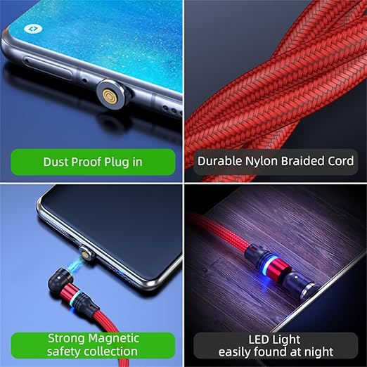 Magnetic Charging Cable 540° Rotation Magnet Phone Charger USB C Cable 3A Fast - Image 3
