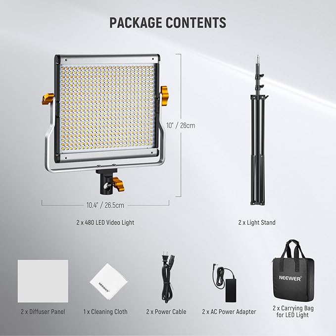NEEWER 2 Pack Bi Color Dimmable 480 LED Video Light Kit, 28W 3200-5600K CRI96+ - Image 7
