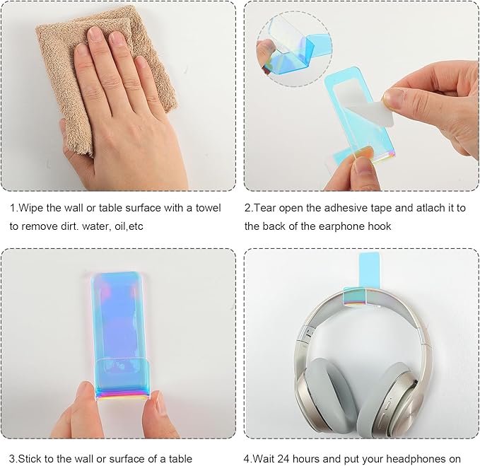 Weewooday 4 Pieces Headphone Hanger Holder Desk Adhesive Headphone Hook Wall - Image 4