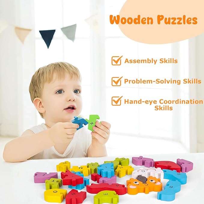 LovesTown Wooden Puzzle Learning Toys Alphabet Number Building Blocks - Image 3