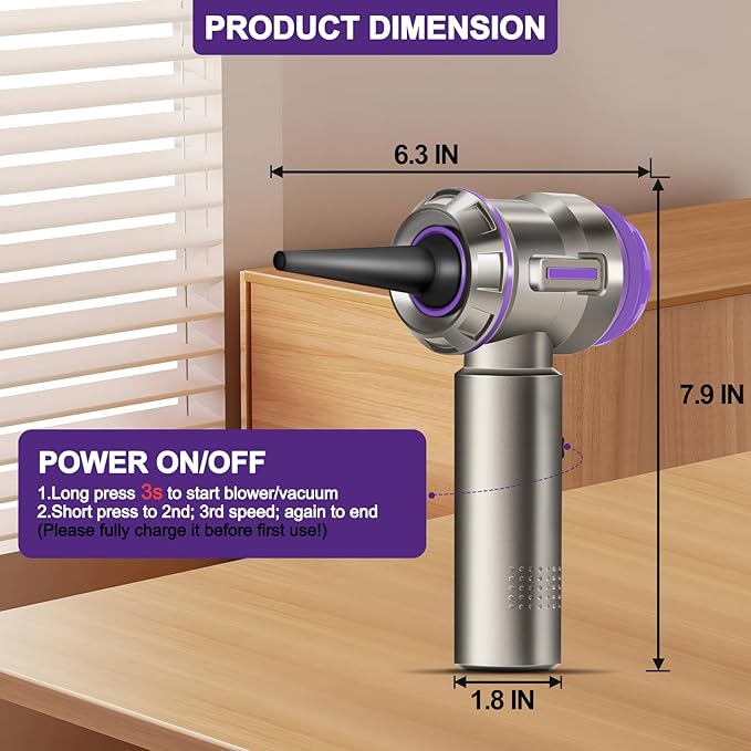PeroBuno Electric Air Duster, Mini Vacuum Cleaner Cordless, 35mins Runtime - Image 7