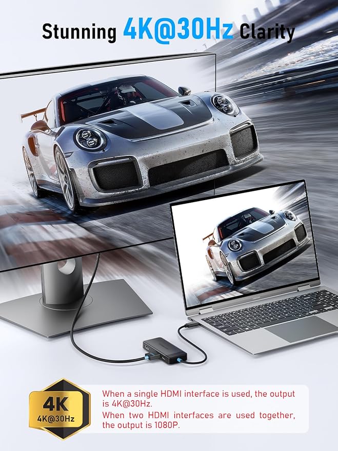 Lemorele Docking Station Dual Monitor, 6 in 1 USB C Hub Multiport Adapter w/2 - Image 4