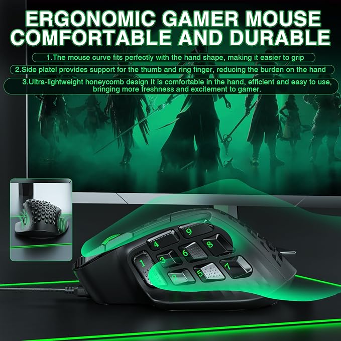 SOLAKAKA SM809 Wired MMO Gaming Mouse, - Image 8