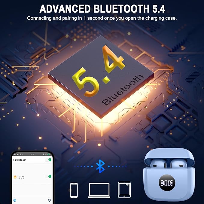 Jxrev Wireless Earbuds Bluetooth 5.4 Headphones Noise Cancelling, Earphones - Image 2