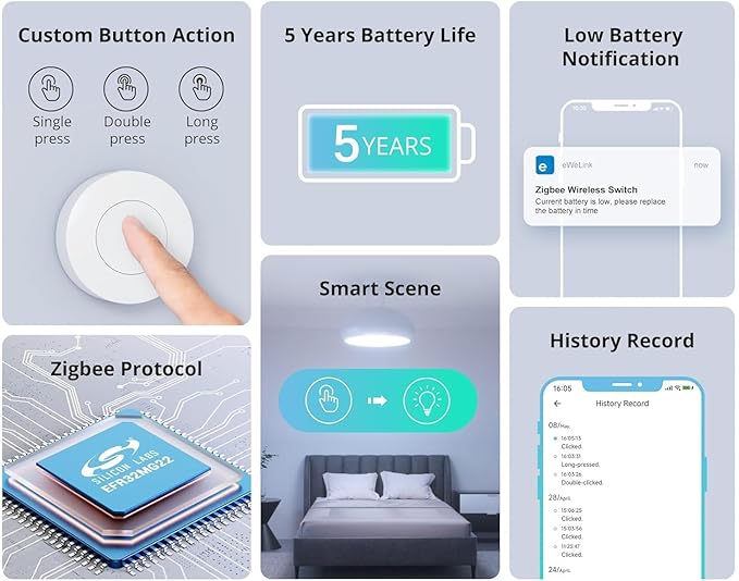 SONOFF Zigbee Switch, SNZB-01P Wireless Push Button, Supports to Create Smart - Image 3