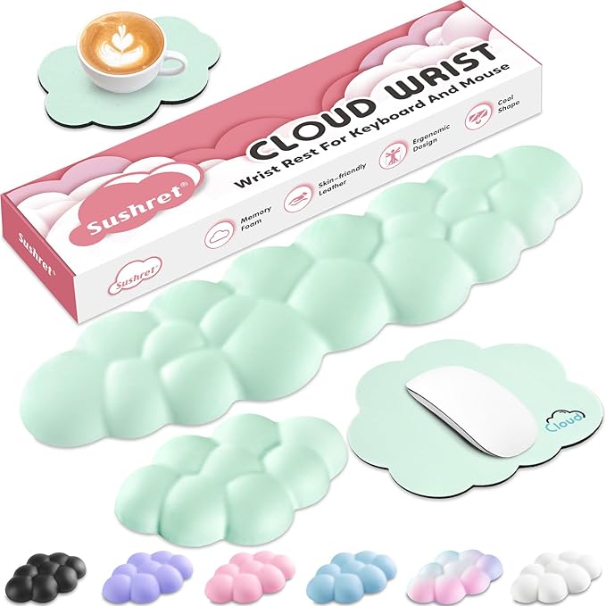 Cloud Wrist Rest for Computer Keyboard, 4-in-1 Memory Foam Leather Cloud by Sushret