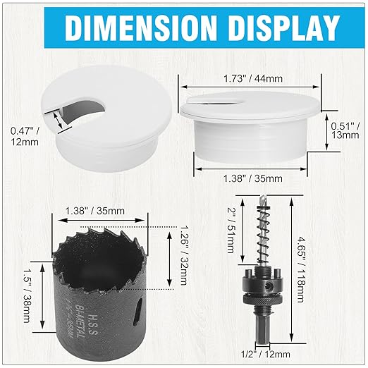 1-3/8" White Desk Grommet with Bi-Metal Hole Saw, JTemgle Plastic Cable Hole - Image 2