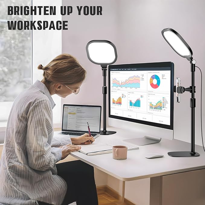 2 Packs Video Conference Lighting Kits, Dimmable Desk Ring Light - Image 6