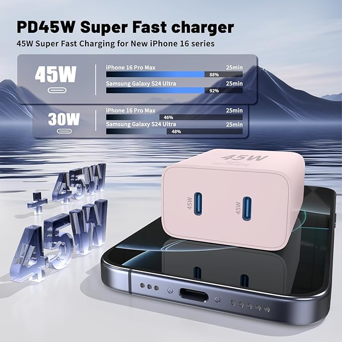 iPhone 16 15 Pro Max Charger Fast Charging, 45W Dual Port USB C Fast Charger - Image 3
