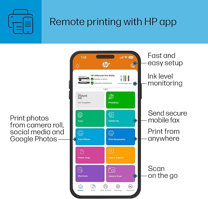 HP OfficeJet Pro 8125e Wireless All-in-One Color Inkjet Printer, Duplex Printing - Image 9