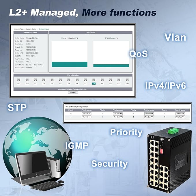 24-Port Gigabit Network Switch, L2+ Managed PoE Ethernet Switch, Support - Image 3