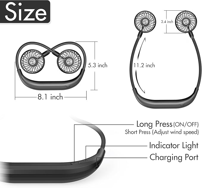 PANERGY Portable Neck Fan Rechargeable Hand Free Personal Fan Mini Wearable - Image 8