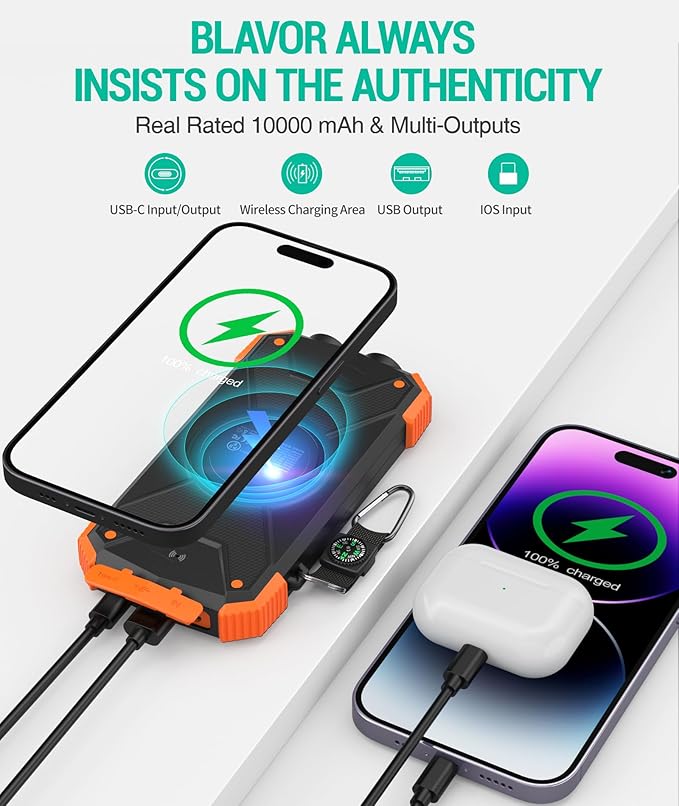 BLAVOR Solar Charger Power Bank 10, Portable Wireless Charger, 20W Fast - Image 5