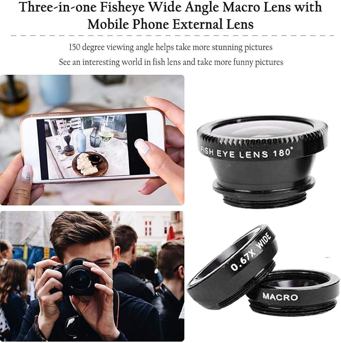 3 in 1 Cell Phone Camera Lens Kit Wide Angle Macro Fisheye Lens Universal - Image 3