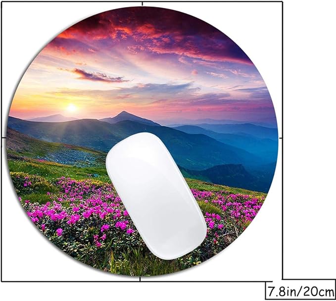 Nature Purple Flowers Meadow Mountain Scenic Mouse Pad Round Non-Slip Rubber - Image 2