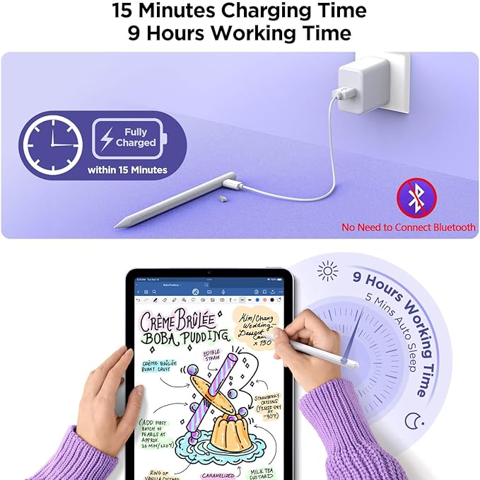 Stylus Pen for iPad 2018-2025, 15Mins Fast Charge for Apple Pencil, Palm - Image 3