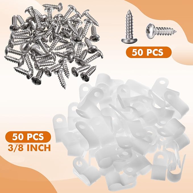 Hicarer 50 Pack R-Type Cable Clip Wire Clamp, Nylon Screw Mounting Cord - Image 5