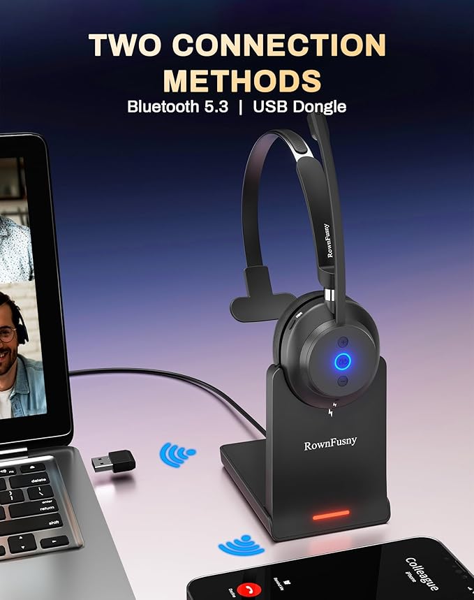 Wireless Headset with Mic for Work, Call Center, Computer Headphones with - Image 2