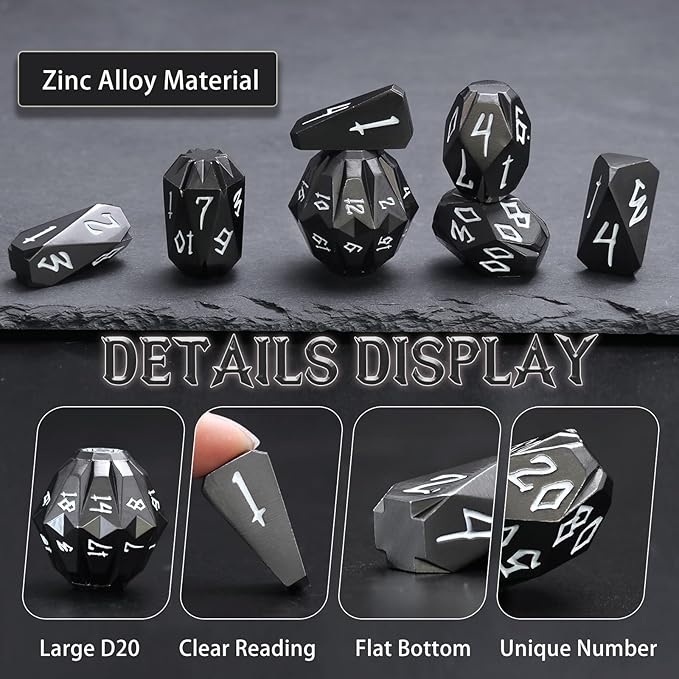 Metal DND Dice Set D and D, Dungeons and Dragons Dice of 7 RPG Dice Set Metal - Image 5