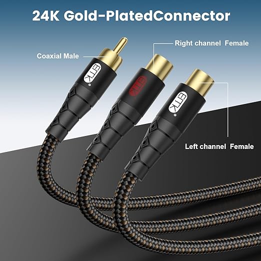 RCA Splitter Cable 1 Male to 2 Female Y Adapter - Image 2