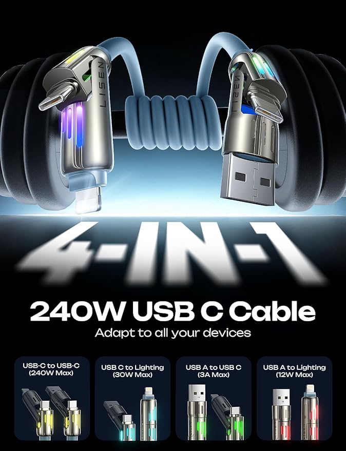 LISEN iPhone Cords Fast Charging 6 FT, 4 in 1 Charging Cable - Image 2