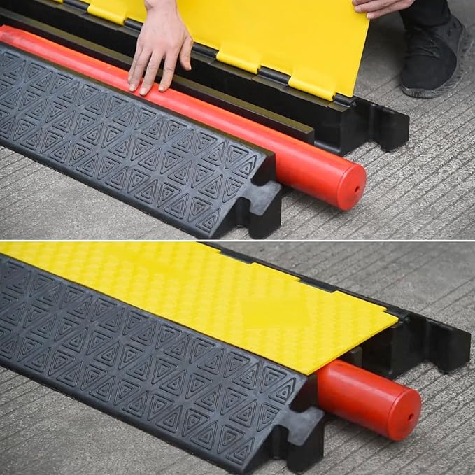 2 Large Channels Rubber Floor Cable Protector Ramp, Heavy-Duty Floor Cable Wire - Image 5