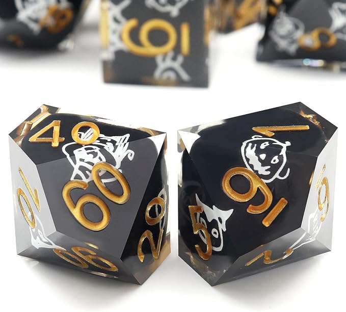 Haxtec Sticker Sharp Edge Dice Halloween Dice Resin DND Dice Set 7PCS Glow in - Image 4